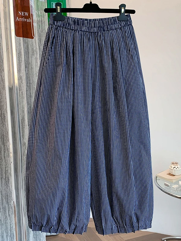

Брюки-фонарики в клетку в стиле ретро с высокой талией, свободные женские летние повседневные широкие брюки с девятью точками, утягивающие ощущения, для поездок на работу