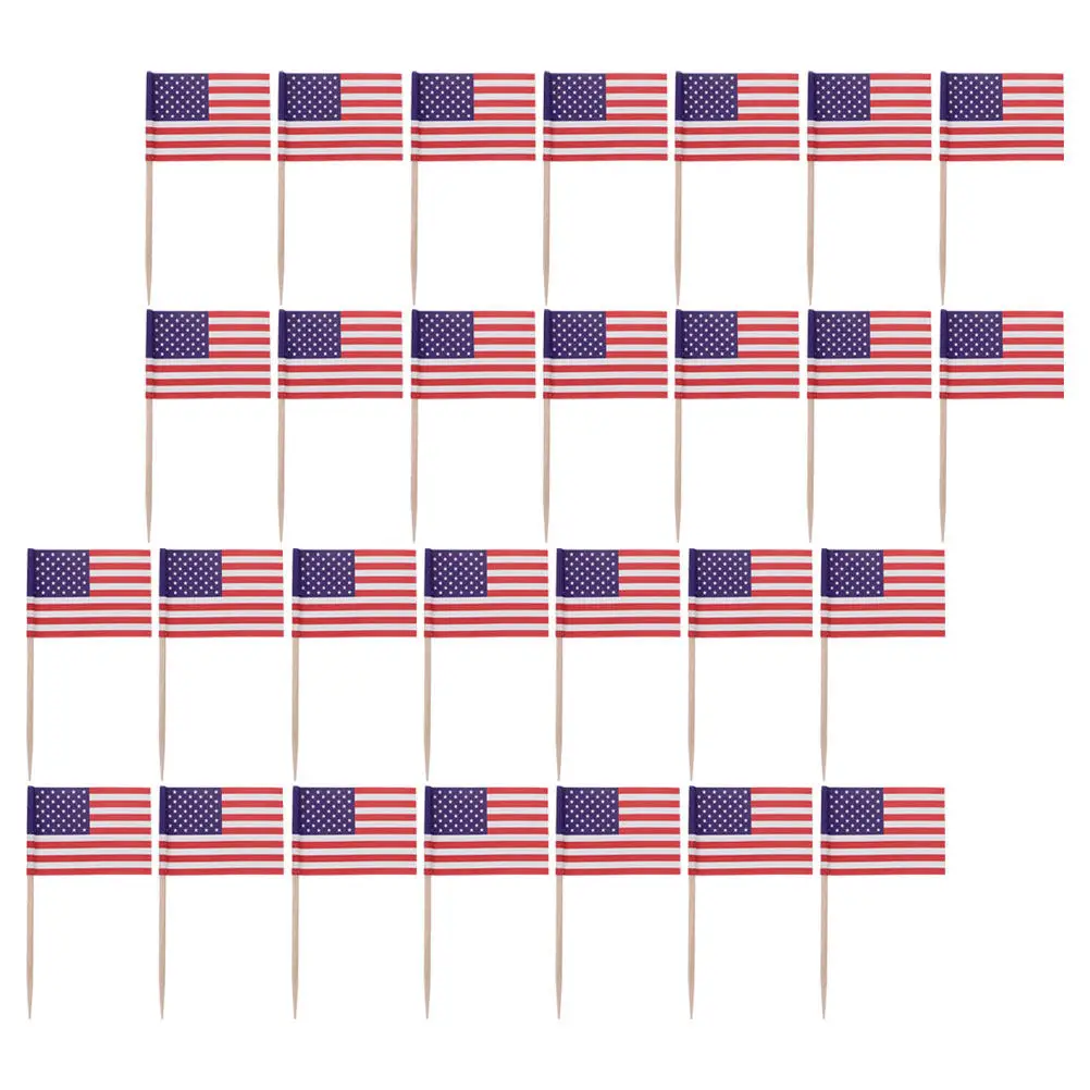 200pcs USA Toothpick Flags for Cake Decorating, Party Food Picks, Fruit Cocktail Toppers, Patriotic Dessert Decor