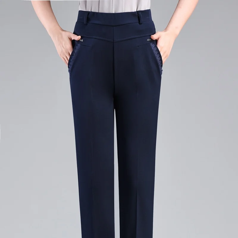 

Office Lady Fashion Solid Pencil Pants Spring Summer Korean Women High Waist Elastic Pocket Slim Casual Suits Straight Trousers