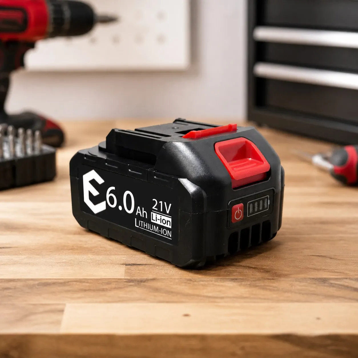 21V 6Ah Li-Ion Power Tool Battery Pack Replacement for Cordless Drill Wrench Saw With Red Release Latch Fit Check