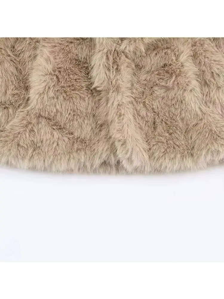 HH mujer moda de invierno solapa bolsillo piel Artificial temperamento grueso abrigo manga larga botón oculto sólido Chaqueta corta suave