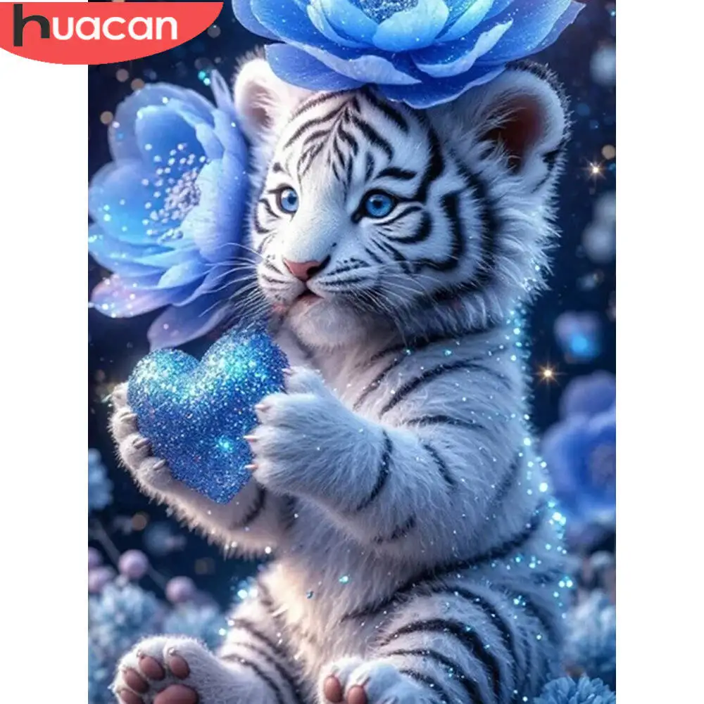 HUACAN Tiger DIY Diamond Paintings Flower Diamond Embroidery Full Square Round Diamond Mosaic Art Craft Decor For Home