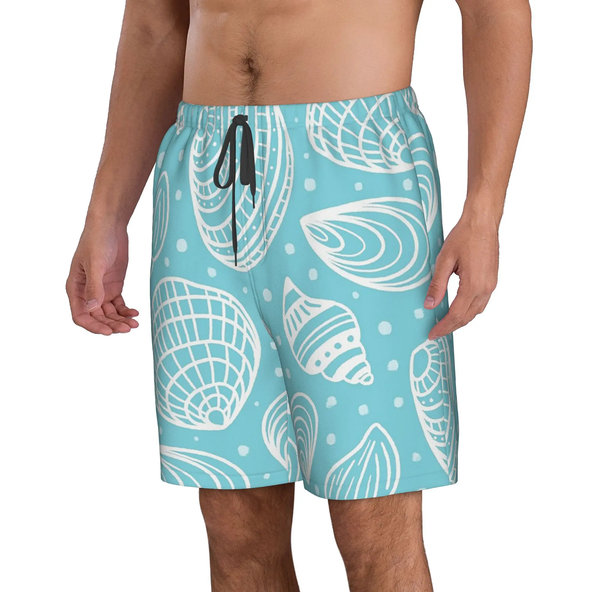 White Sea Shell In Blue Background Trunks Beach Board Shorts Casual Quick Dry Swimming Summer Men Pants