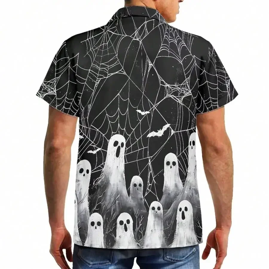 

Ghost And Spider Web 3D Print Mens Short Sleeve Button Down Casual Shirt