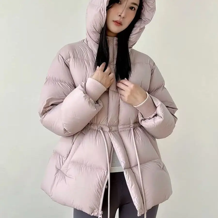 Roupas curtas de algodão feminino inverno novo simples cordão cintura engrossado casaco de algodão quente