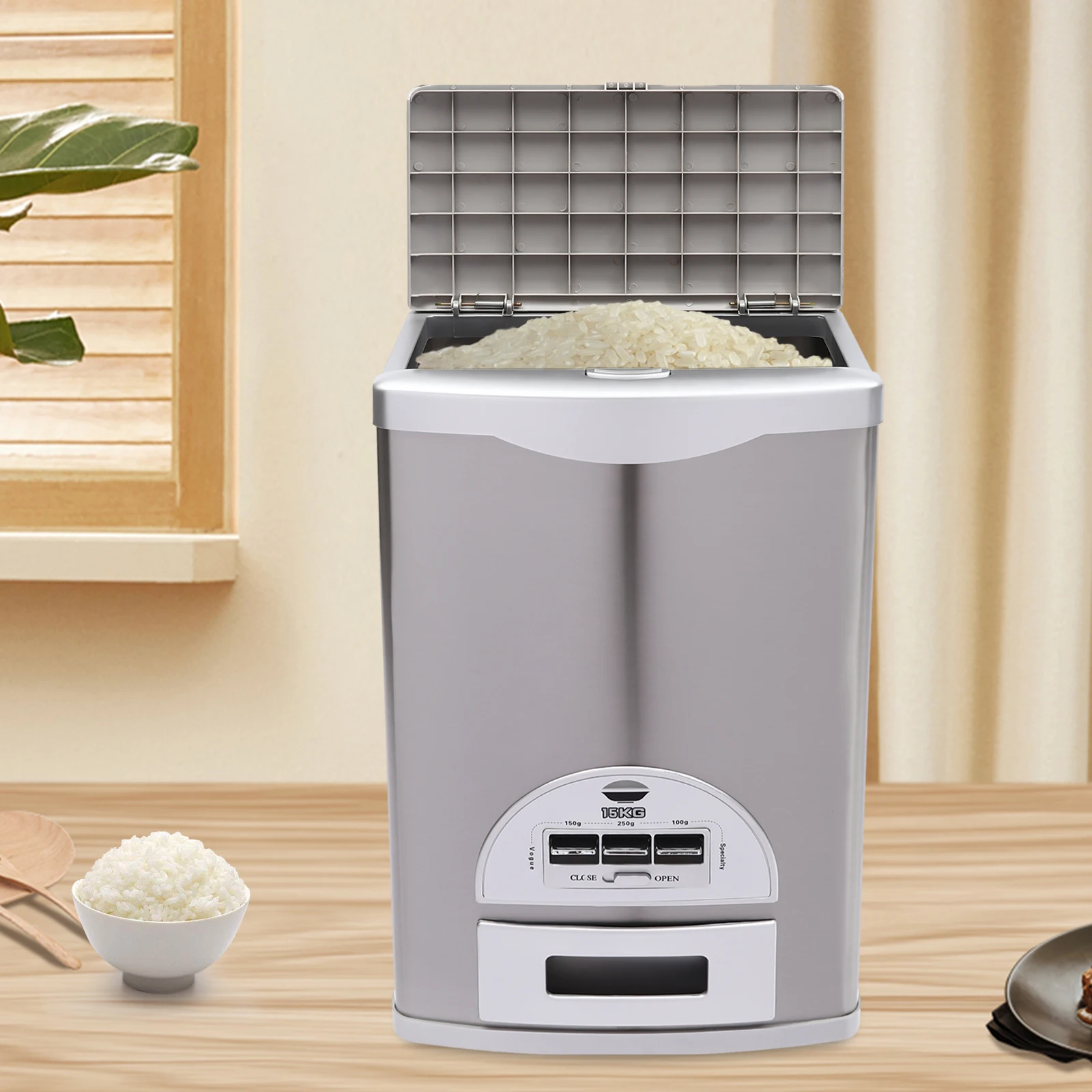 

33 lbs Rice Dispenser – Durable and Scratch-Resistant Cereal Storage with Conical Funnel Design