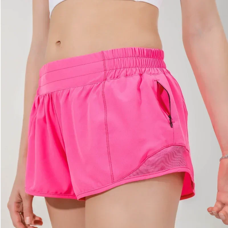 Fitness Short Women Running With Pocket Reflective Strip for Summer Hotty Hot Low Waist 2.5 Inch Quick Drying Yoga Wear Clothing