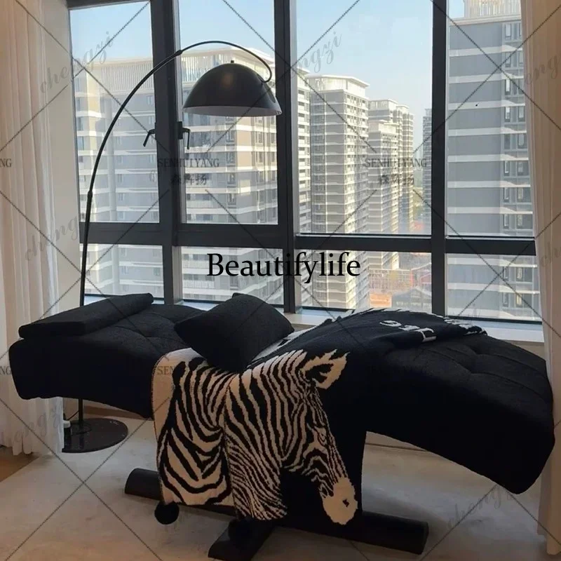 D80 Beauty bed Beauty salon special spa massage bed S-shaped eyelash pattern embroidery face bed height head adjustable