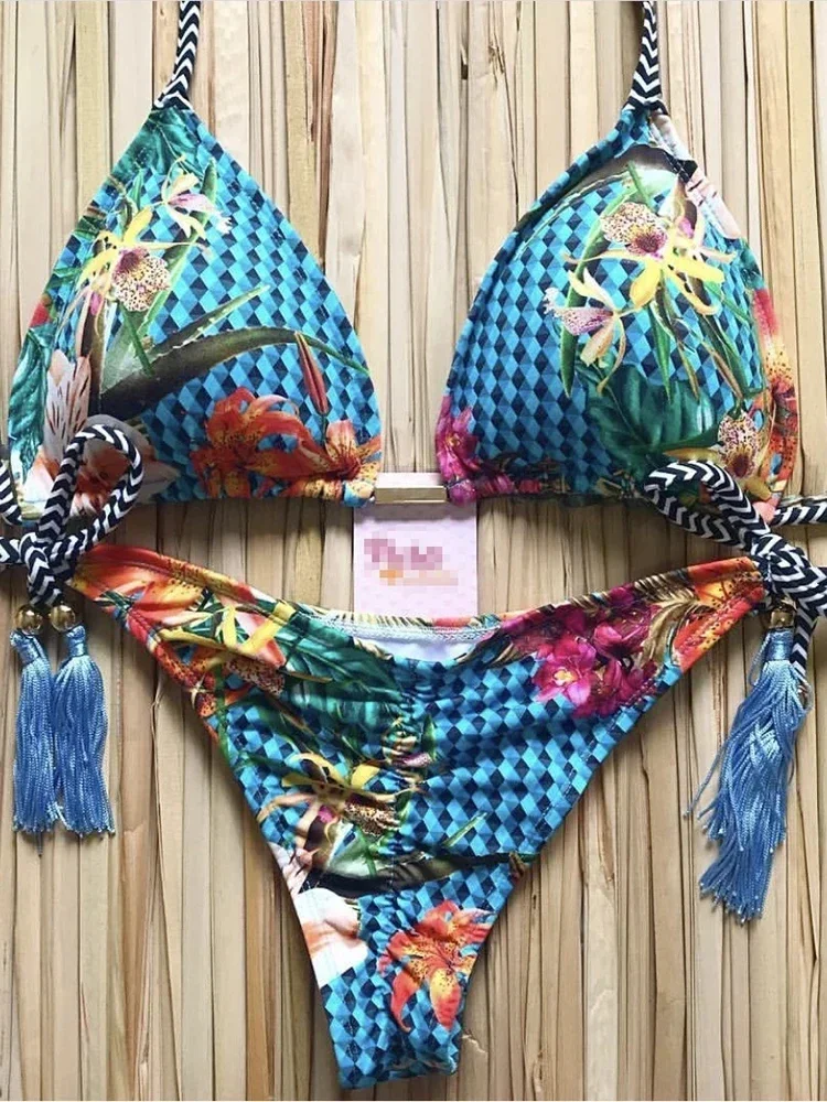 OIINAA-traje de baño para mujer, conjunto de Bikini estampado Sexy, traje de baño con cordón, Tanga de dos piezas con cordones, Bikinis femeninos 2024