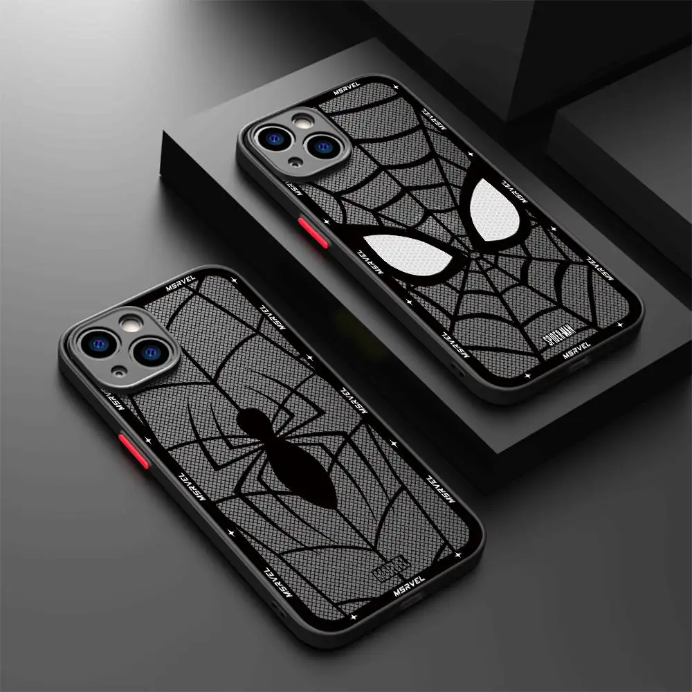 Luxury Marvel Spider Man Phone Case for Apple iPhone 15 Pro Max 14 Plus XR X 13 Mini XS Max 7 8 Plus 12 11 Pro Matte Cover