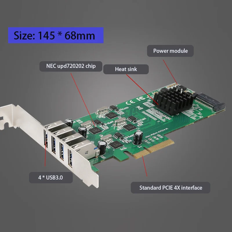 PCIE zu 4-Port USB-Adapter Kartenspiel PCIE-Karten-Controller Extender PCIE-Konverter Erweiterungs karte Riser-Karte PCI Express USB-Hub