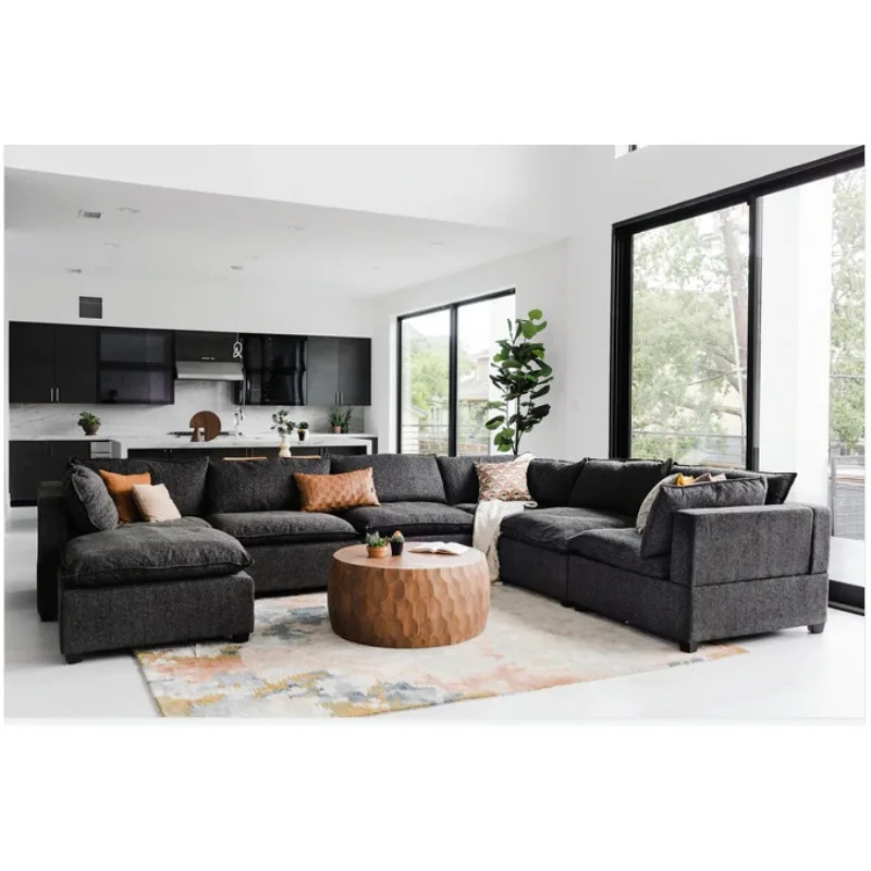 Minimalist sofa modern simple light luxury living room square leave-in fabric super soft sofa