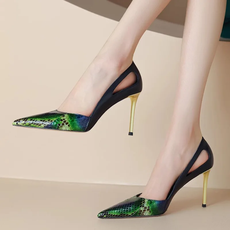 

Fashion Designer Women's Shoes Sexy Snake Pattern Pointed Tip High Heels for Woman Fashion Hollow Out Casual Shoes Zapatos Mujer