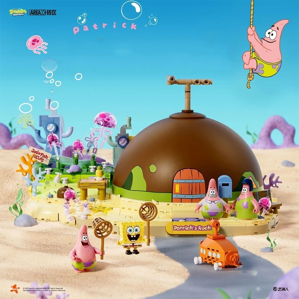 Bob Esponja SquarePants Série Blocos de Construção Patrick Star Rock House Modelo de Desenhos Animados Tijolos Ornamentos de Mesa Brinquedo para Crianças Presente de Natal