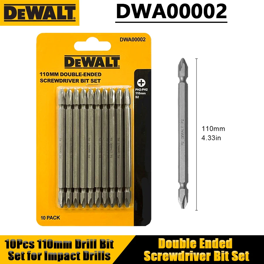 

DEWALT DWA00002 10Pcs Drill Bit Set 110mm Double Ended Professional Screwdriver Bit Set for Impact Drills Hand Tool Accessories