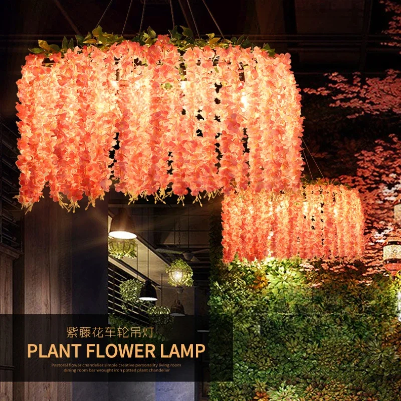 

Wheel pendant lights industrial iron art plant decoration pendant lights coffee shop nostalgic countryside lighting decoration