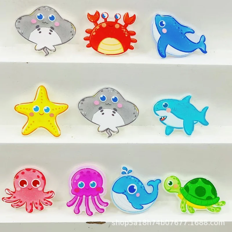 10Pcs New Acrylic Little turtle, crab Cute Cartoon Anime ocean Series Clip Book DIY Fashion Hairpin Decoration Crafts