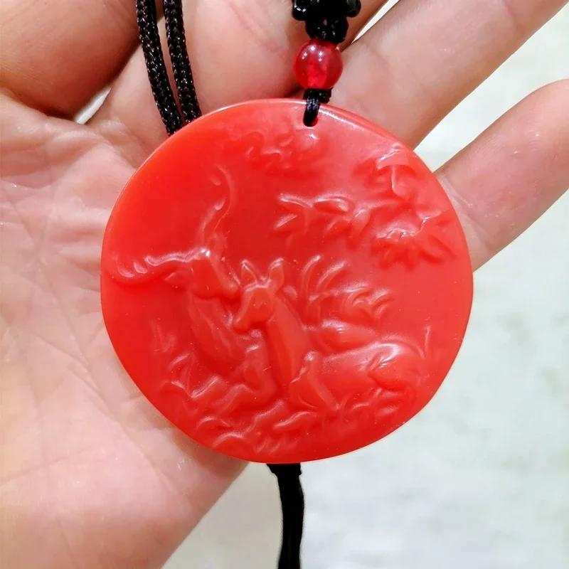 Natural Chicken Blood Jade Hand Carved Lotus Pendant Fashion Boutique Jewelry Men's and Women's Raw Dragonfly Necklace Gift