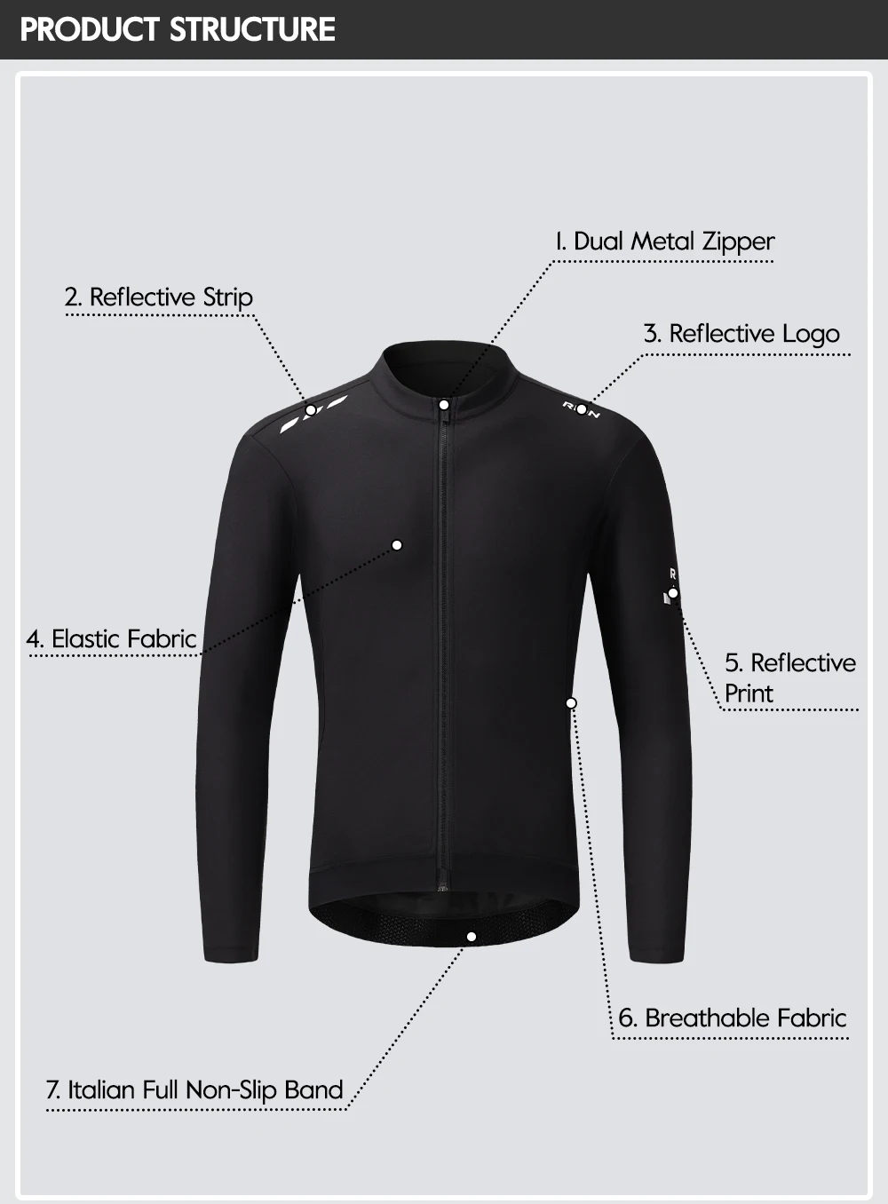 RION Fahrradtrikot Herren Langarm-Shirts MTB Fahrradbekleidung UPF 50+ Sonnenschutz Fahrradkleidung Winddichte Herbstbekleidung – Detail 7