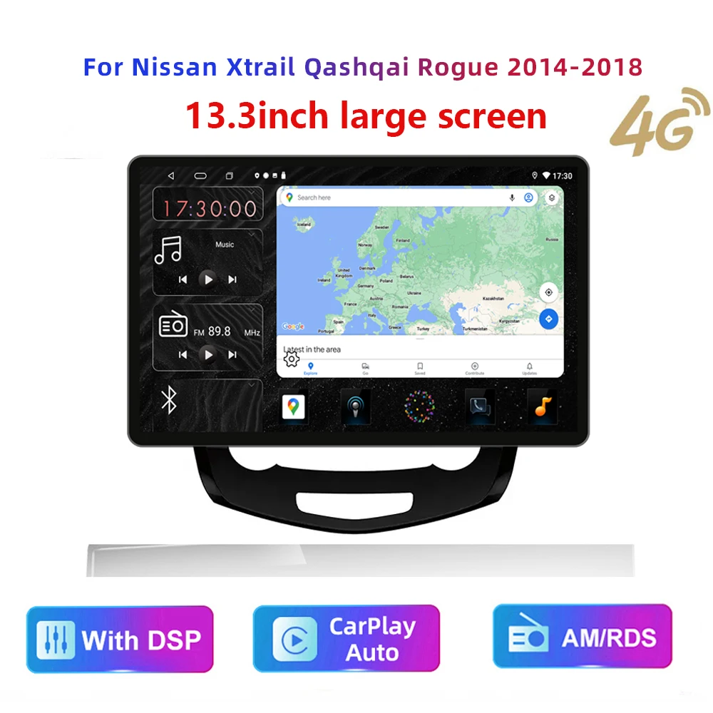 13.3inch HD multimedia for Nissan X-Trail Qashqai Rogue 2014-2018 Car Stereo Radio Android video 2K GPS Carplay 4G WIFI