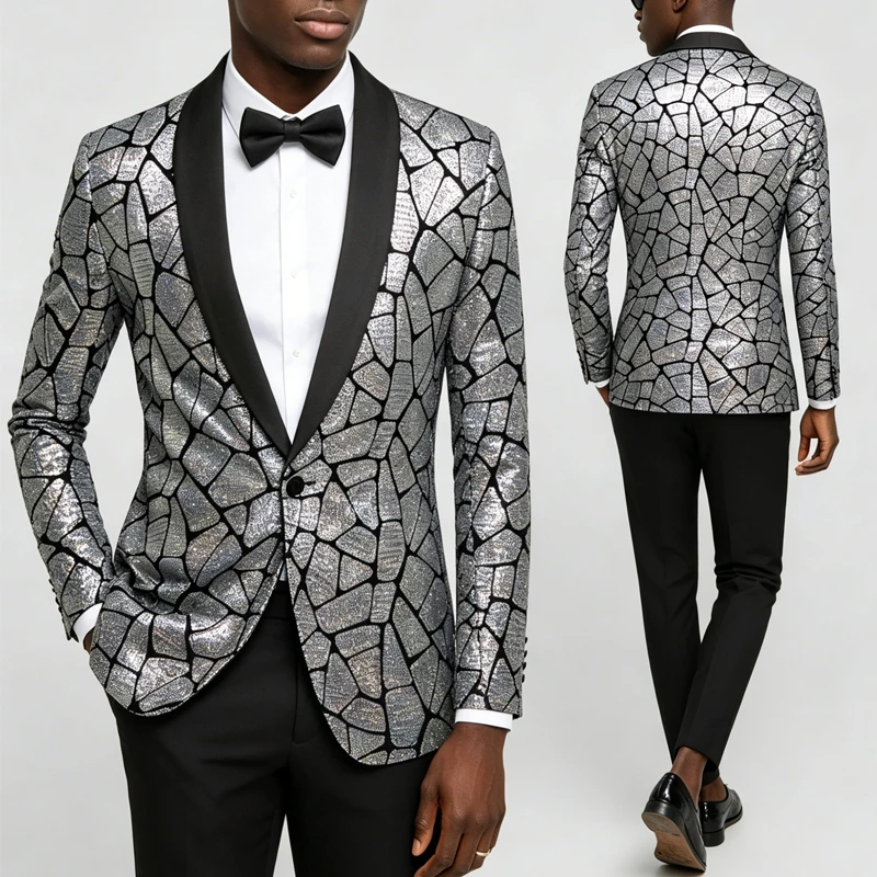 

Sequin Blazer Metallic Suit Disco Prom Shiny Jacket Wedding Party Banquet Fashion Tuxedo for Mens Adult