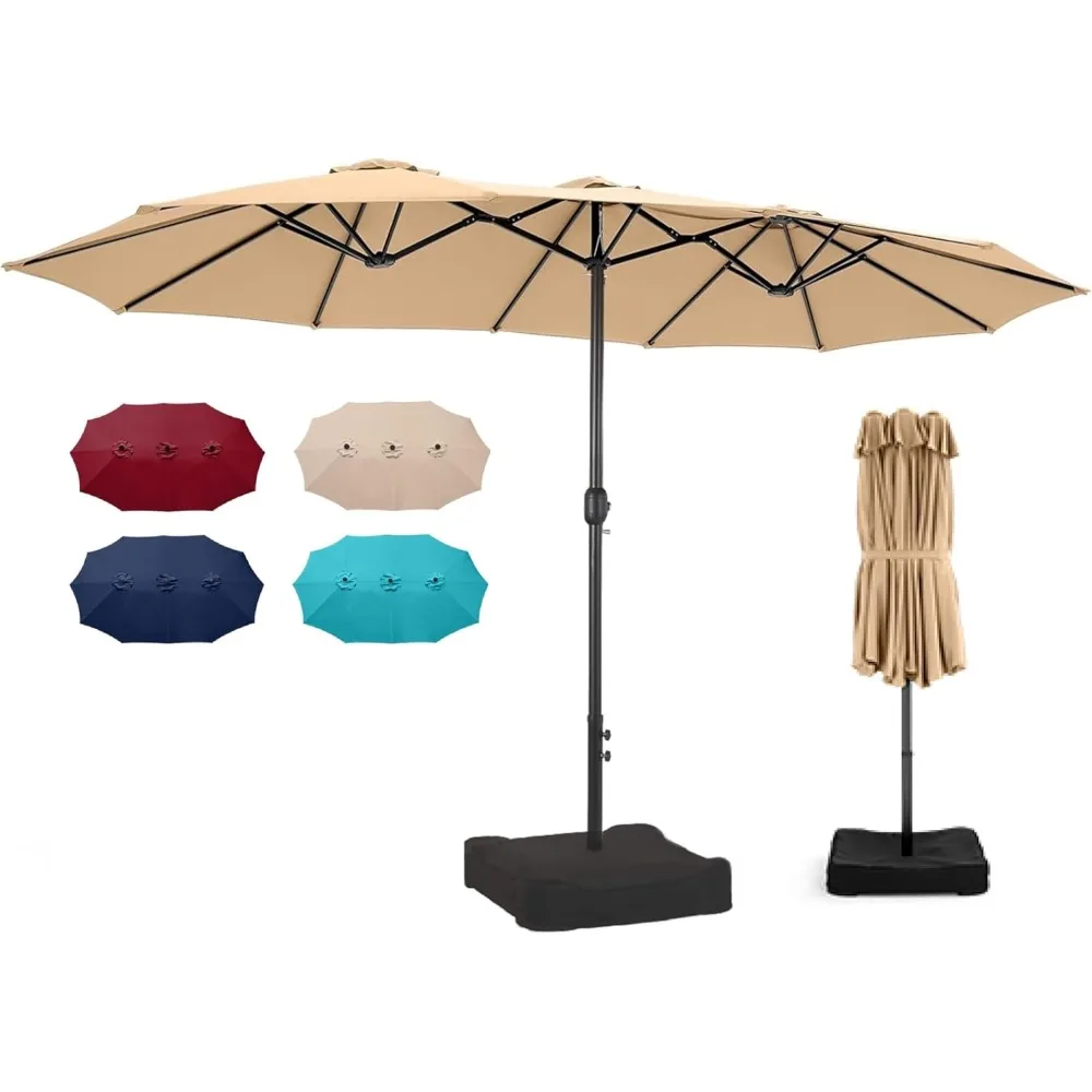 15ft X 9ft Patio Double-Sided Umbrella with Base & Crank, Extra Large Rectangular Outdoor Umbrella for Patio, Lawn & Garden