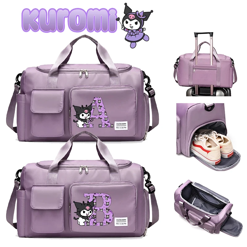 Sanrio Kuromi Traveling Bag Cute Letter A-Z Multifunctional Folding Single Shoulder Hand Luggage Bags Waterproof Storage Handbag