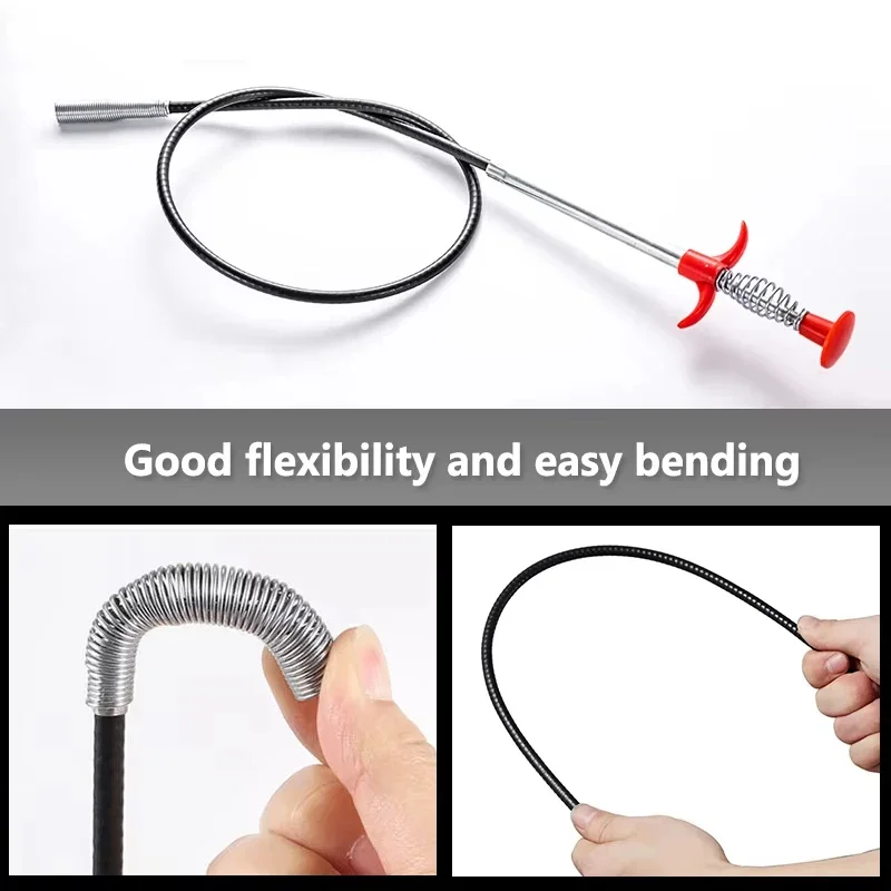 60cm Spring Pipe Dredging Tools, Drain Snake, Drain Cleaner Sticks Clog Remover Cleaning Household