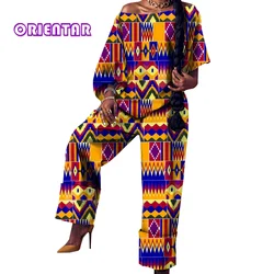 2 Pcs Set Women Matching Sets African Print Top and Pants Slash Neck Loose Blouse with Trousers African Outfit for Women WY9226