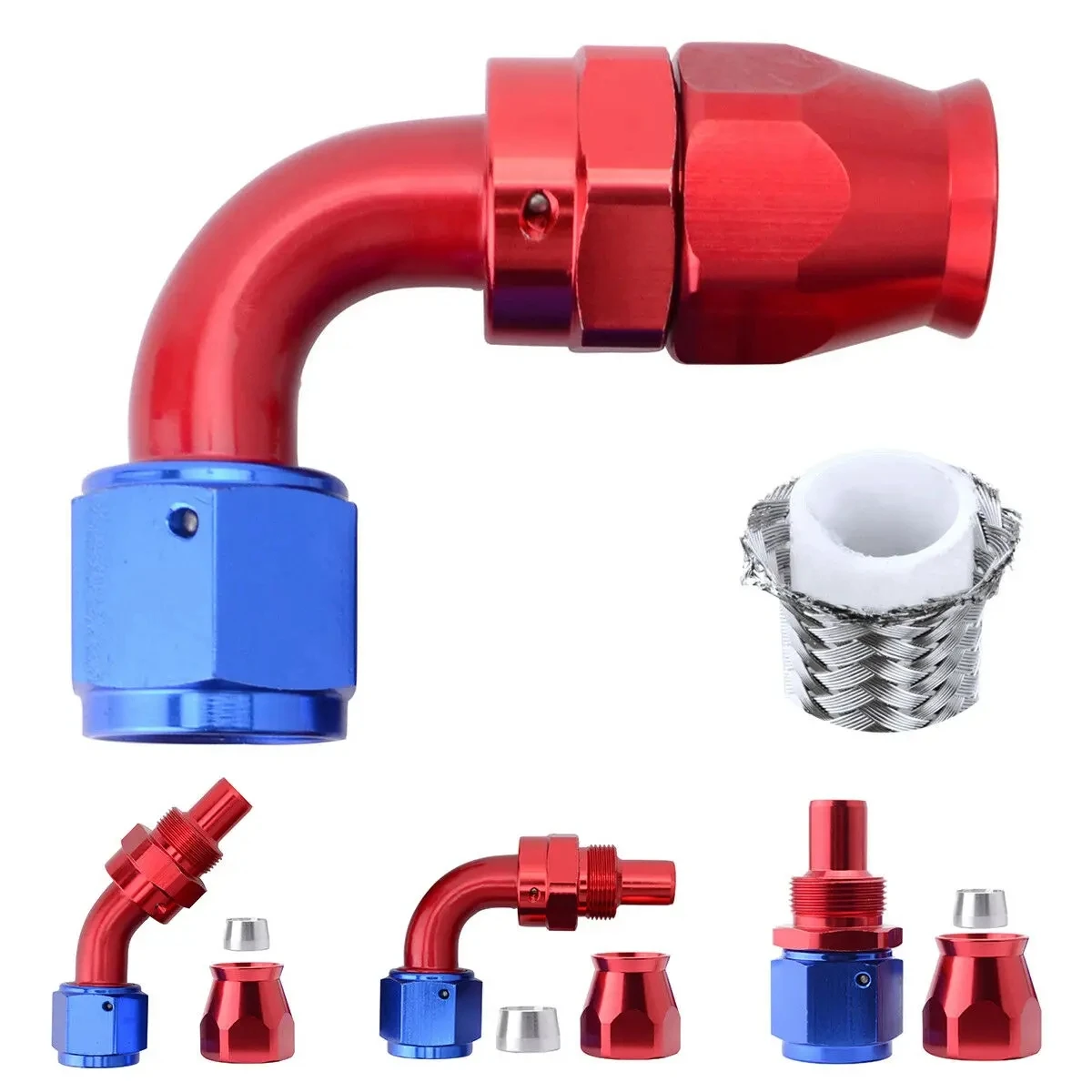 

5M AN8 braided Hose 304 Stainless Steel Braided PTFE Brake Hose Fuel Oil Line Oil Cooler Hose Pipe 0/45/90 Degree fitting