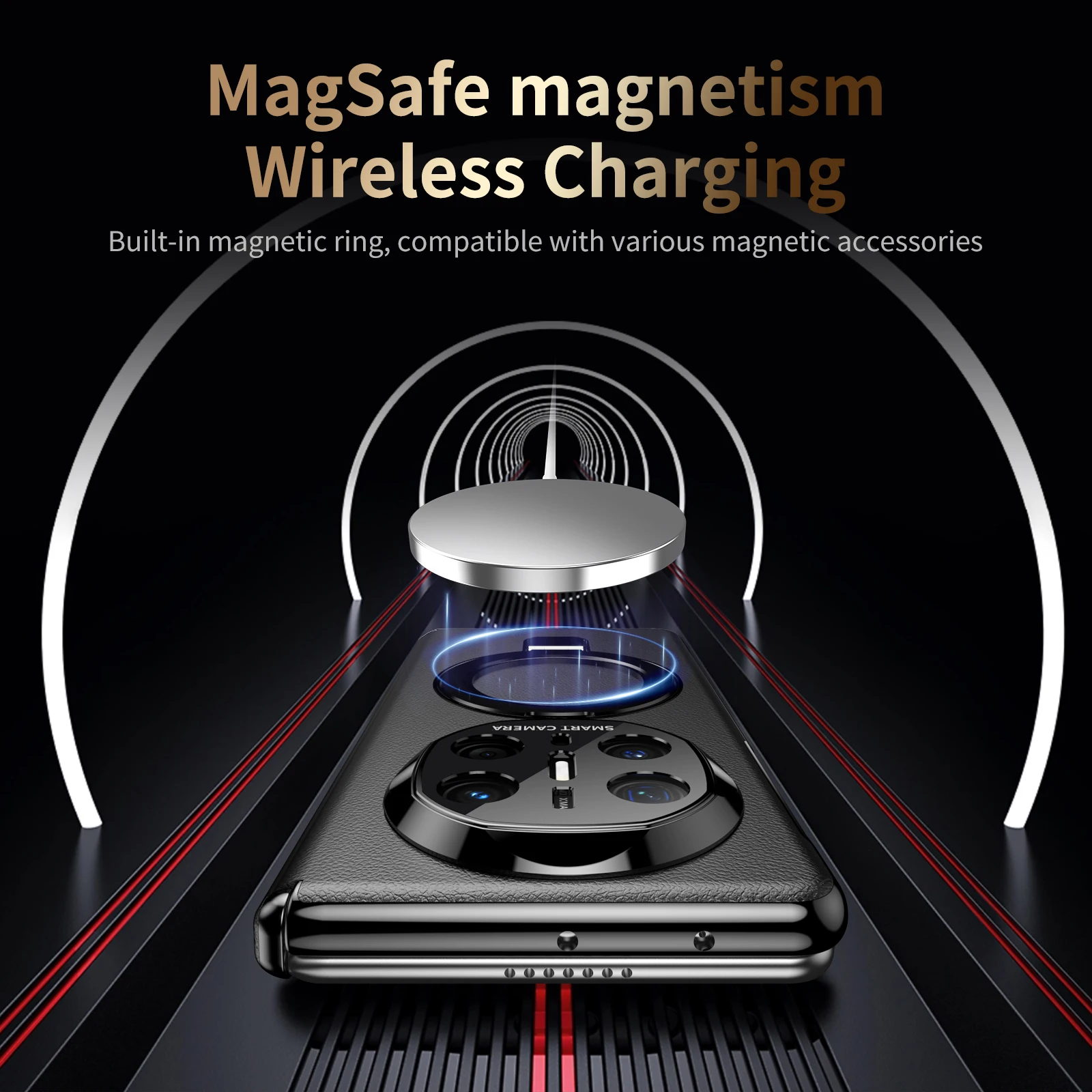 For Huawei Mate X6 X5 X3 Magsafe Case Luxury Matte Leather Folding Hinge Magnetic Rotating Ring Holder Shockproof Hard Back Case view 5