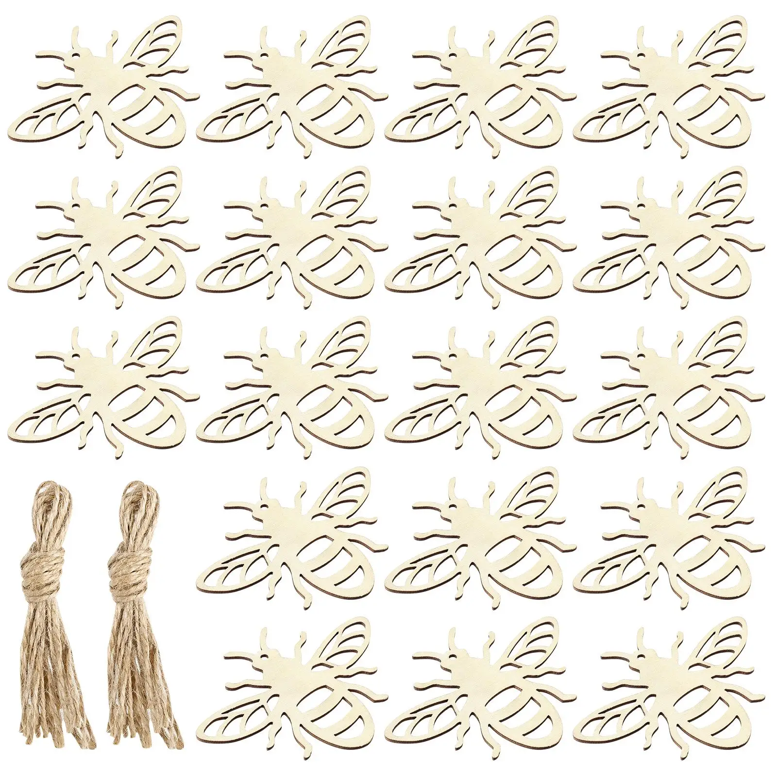 

20 Pcs Wooden Bee Pendant Craft Decoration Hanging Ornaments Unfinished Wood Slices DIY Toys Holiday Decor Realistic Design Fine
