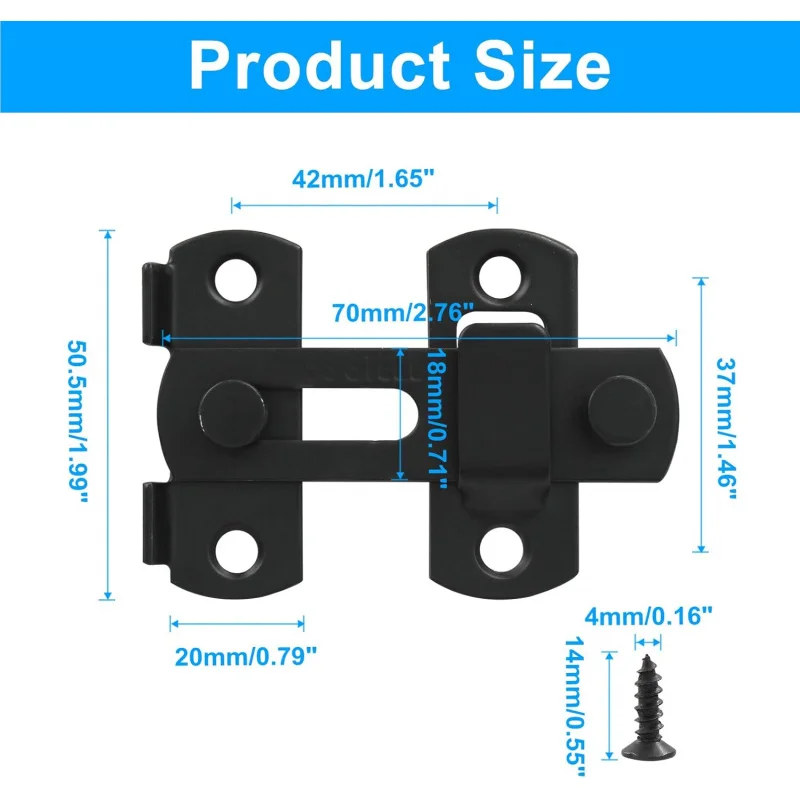 2 แพ็ค Flip Lock, 2.76*1.99 Barn ประตู, สีดําเลื่อนฮาร์ดแวร์ประตูสลัก, Bi-fold ประตู