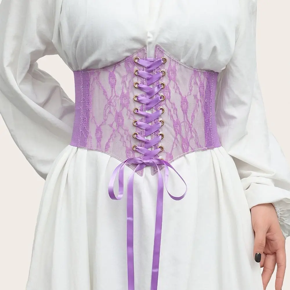 Wide Lace Corset Waist Belt PU Leather Stretchy Silk Elastic Cummerbunds Decorative DIY Slimming Body Belts