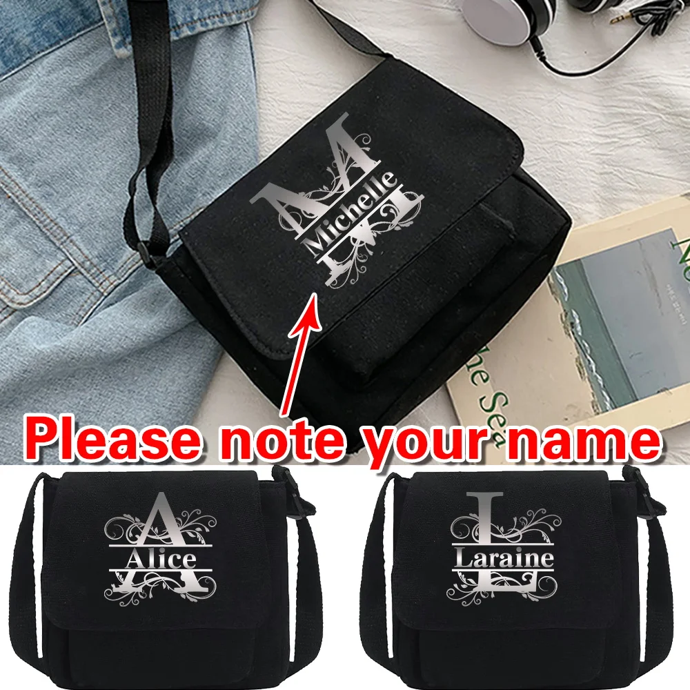 

Personalized Customized Name Messenger Bags Shopping Pouch Women Vintage Handbag Fashion Crossbody Bags Student Canvas Flap-bag