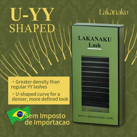 Extensões de Cílios LAKANAKU U YY Premium PBT de Camada Dupla, Cílios Naturais e Macios, Extensões de Cílios DIY Pré-Fabricadas Sem Imposto de Importacao