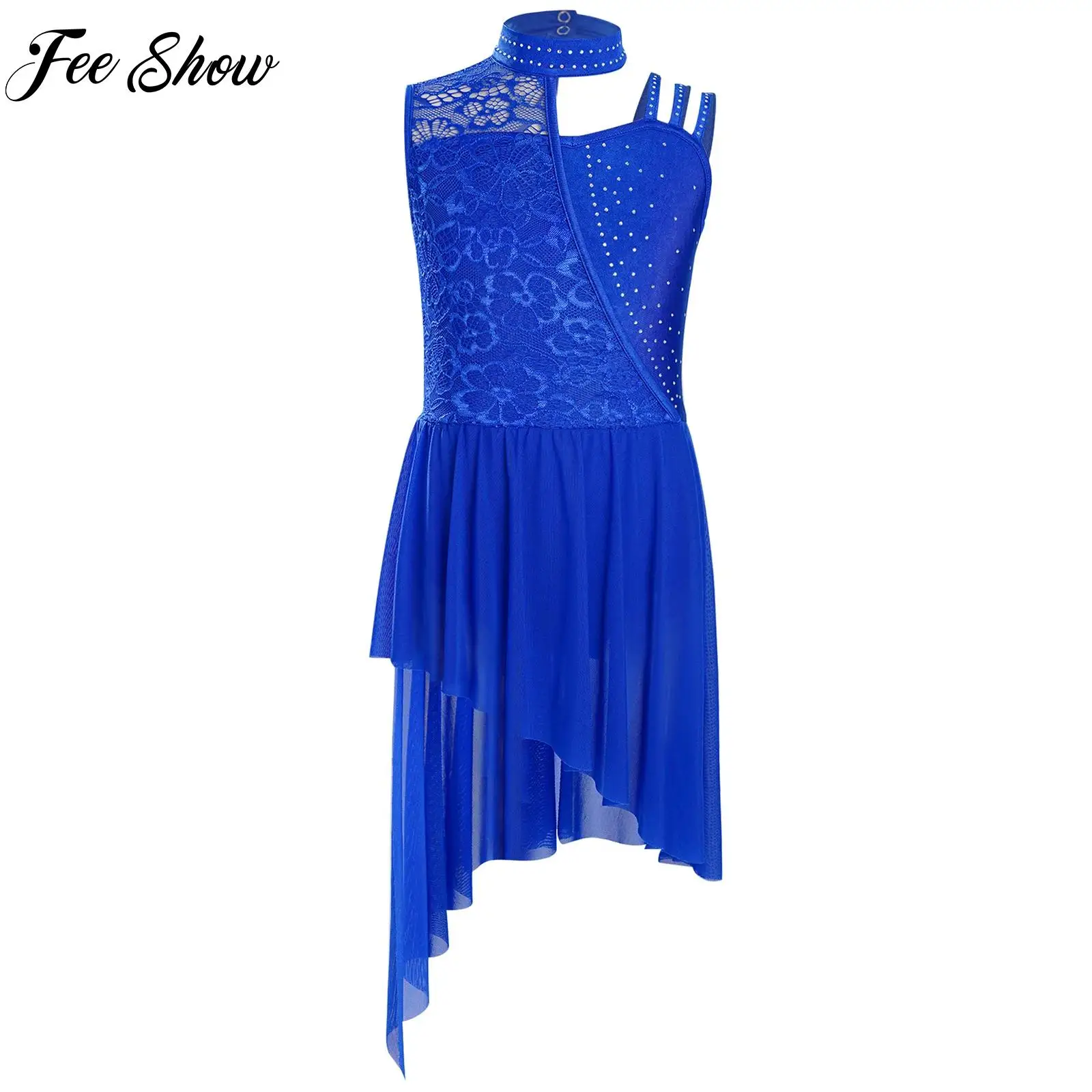 

Child Girls Lace Ballet Lyrical Latin Dance Dress Gymnastics Figure Ice Skating Dress Bodysuit Competition Performance Costume