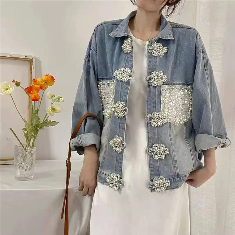 Imagem -03 - Vintage Contraste Cor Retalhos Curto Denim Cabolsa Feminino Moda Diamante Primavera Único Breasted Streetwear Casual Chaqueta Mujer