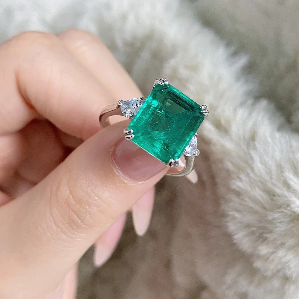 9CT Imitation Natural Emerald Crack Effect Engagement Diamond Ring 925 Silver Plated 18k White Gold Promise Ring Gift For Women