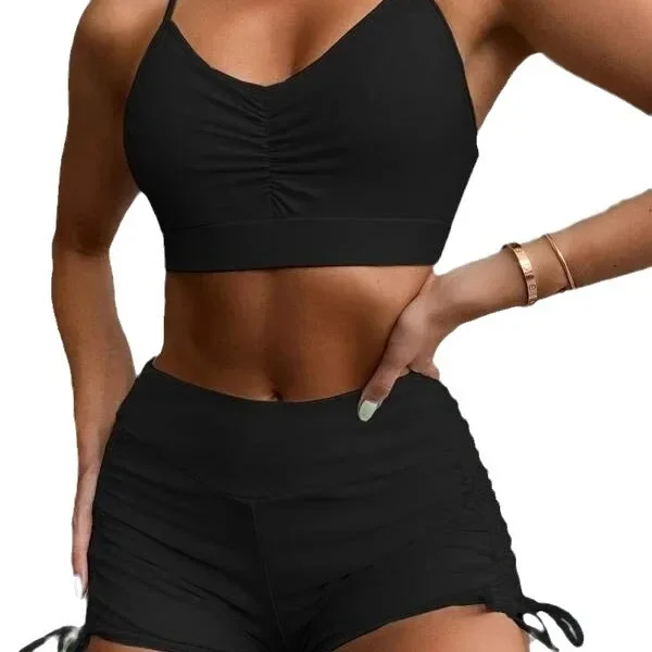 Bikini a due pezzi Bikini a vita alta Costume da bagno sexy da donna Halter Bikini Set Colori solidi Costume da bagno con stringhe Costumi da bagno push up