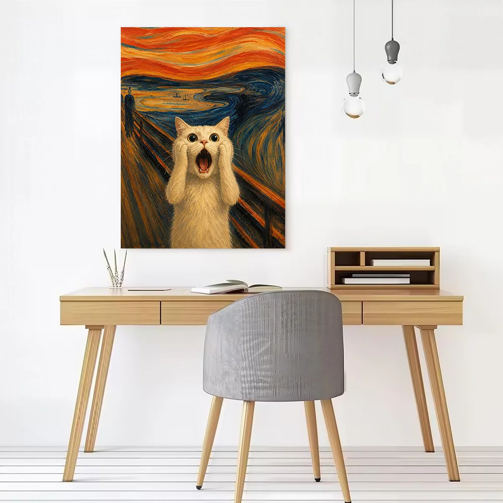 Cat Screaming in Edvard Munch Style Printed Canvas Poster Personalized High Quality Wall Art Paintings for Decor Luxury Painting