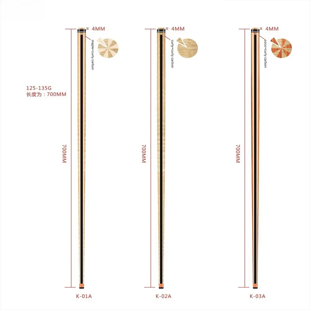 

2020 High Quality with Carbon Core Inside Maple Curly 12pcs Spliced Carom Pool Cue Shaft
