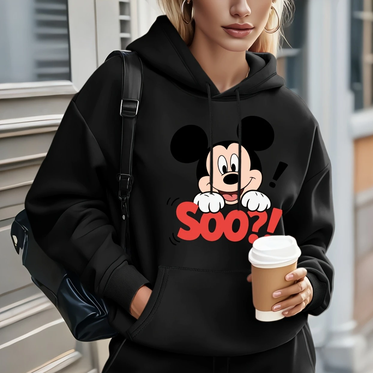 女性ディズニーミッキーマウスシリーズカップル男性フリースパーカー綿パーカースウェットシャツプルオーバー秋冬特大長袖