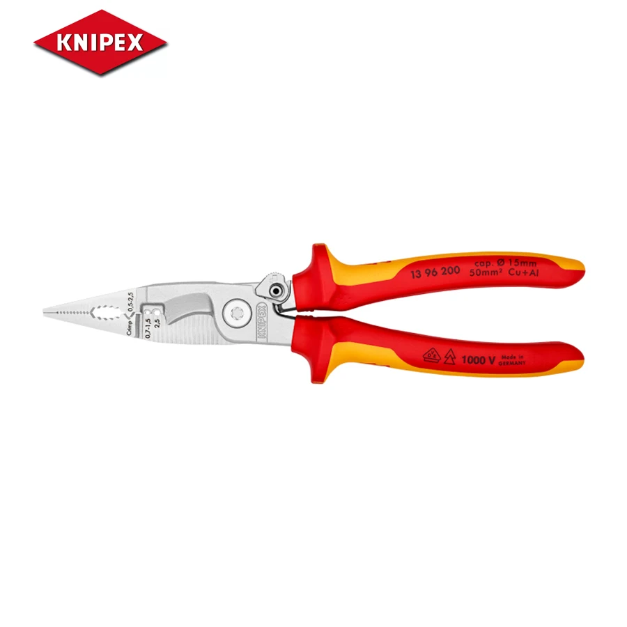 

KNIPEX 13 96 200 Pliers for Electrical Installation VDE-Tested with Opening Spring Insulated Plier Cutting Crimping Stripping