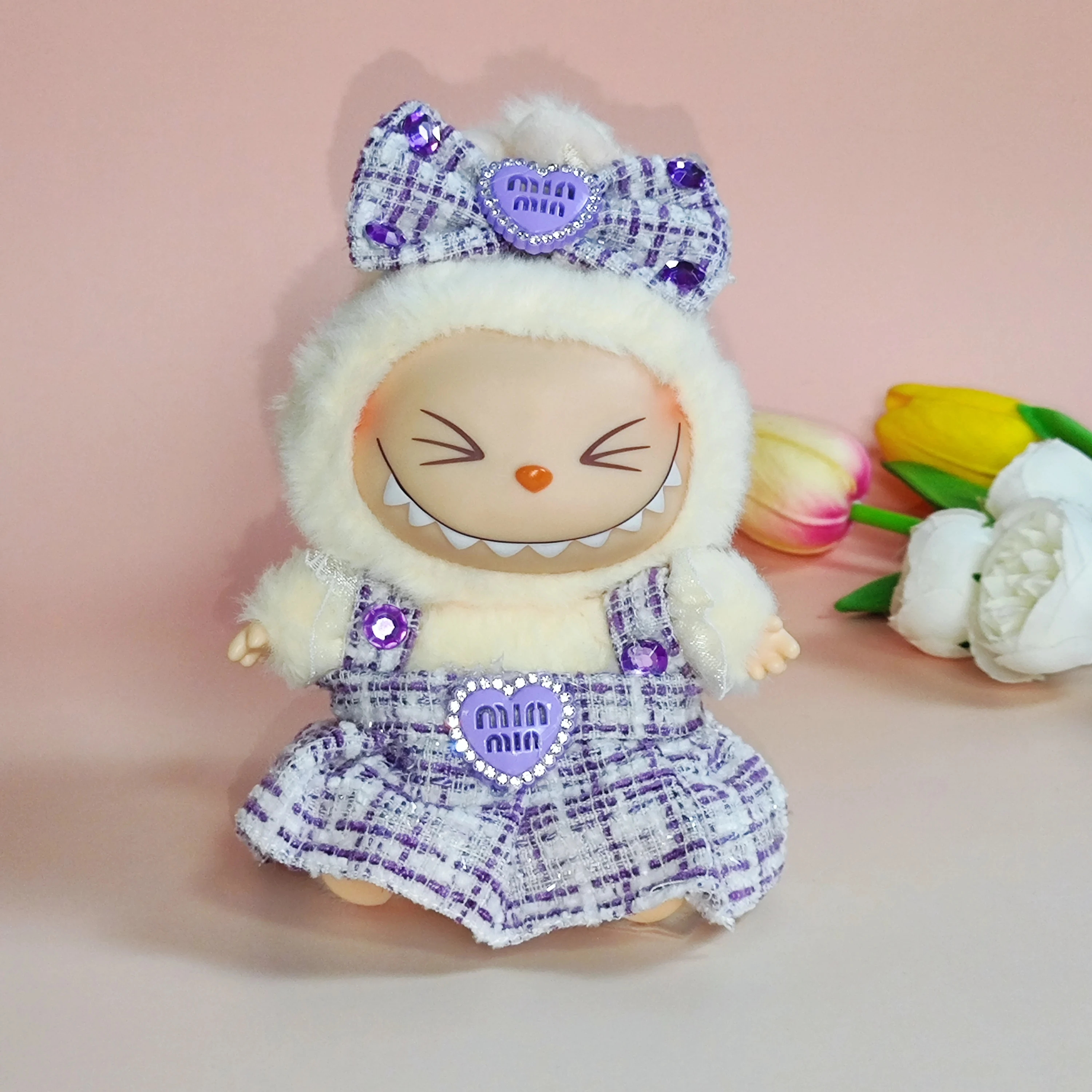 Für Labubu Sitting Party Series Klassisches Kleid Grid Style Kleiner Duft für Labubu v1 v2 Kindergeschenk Labubu Kleidung Designstil