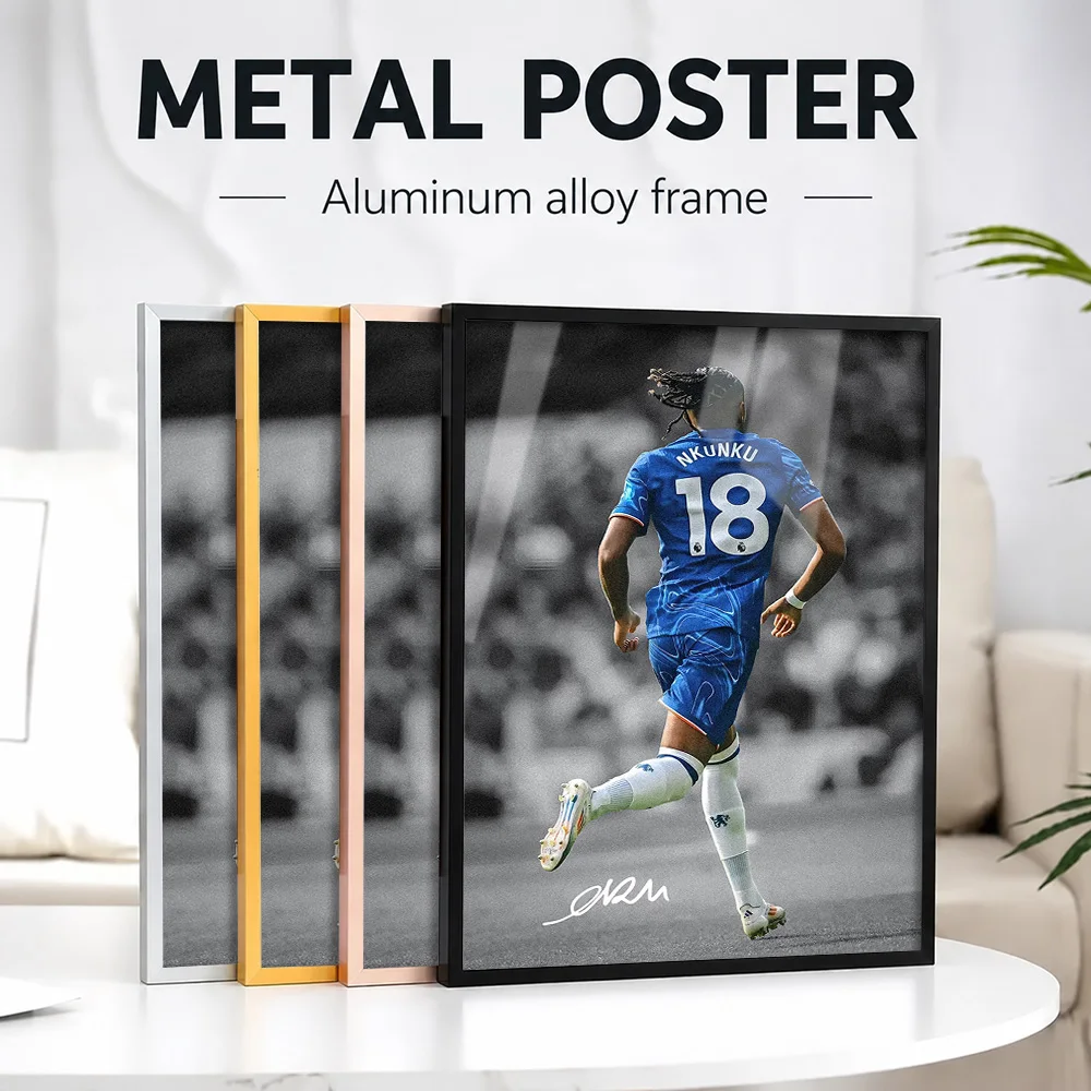 Christopher Nkunku Chelsea Football Framed Metal Print Customized Photo Victory Style Wall Art For Home Office Sports Fan Gift