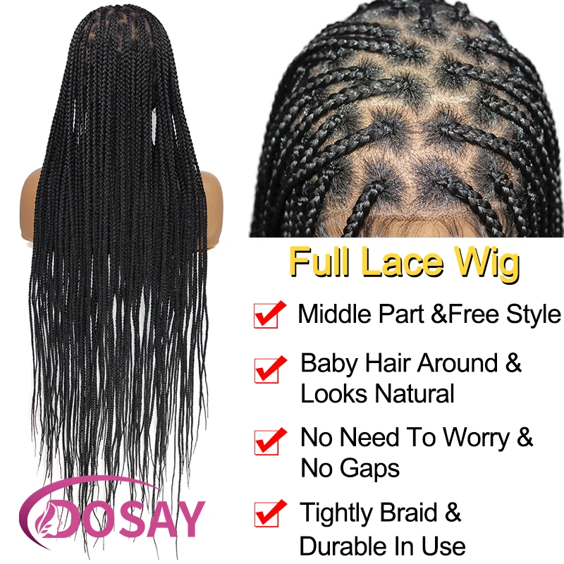 Full Lace Random Braid Wig 36 Inch Knotless Medium Random Part Braids Wig With Baby Hair Synthetic Lace Glueless Box Braided Wig