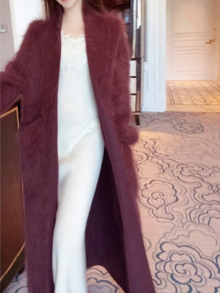 

Теплое вязаное длинное пальто Fce Jaet с мягкой текстурой, новое зимнее женское пальто Ele Long Sve без бренда китайского производства