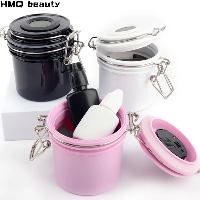 

Eyelash Glue Storage Tank with Temperature and Hygrometer Activated Carbon Seal Jar Container for Eyelash Extension Tools