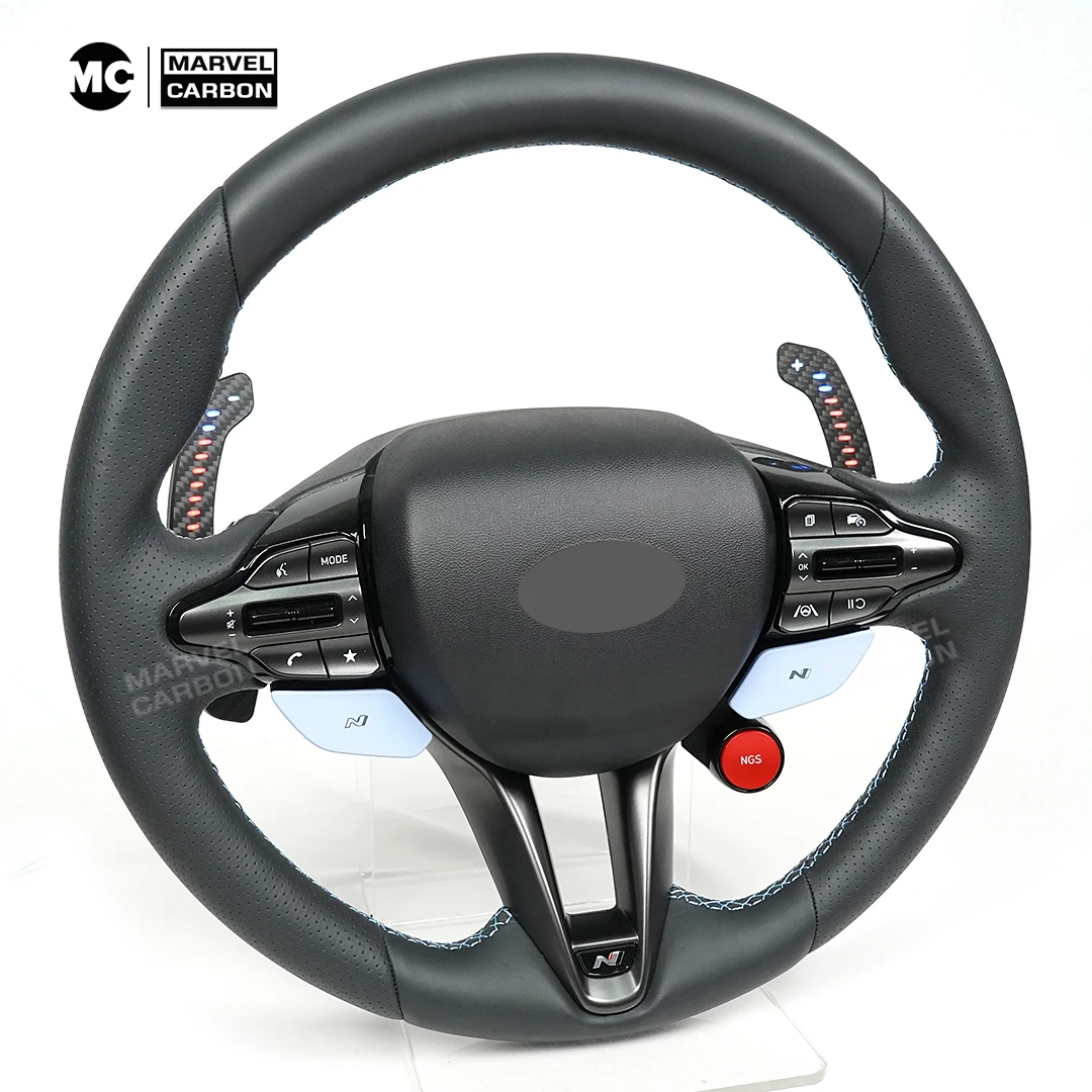 MC Fif For Hyundai N GT i30N Kona N Elantra N Veloster N LED Carbon Fiber Steering Wheel Magnetic Paddle Shifters Extension
